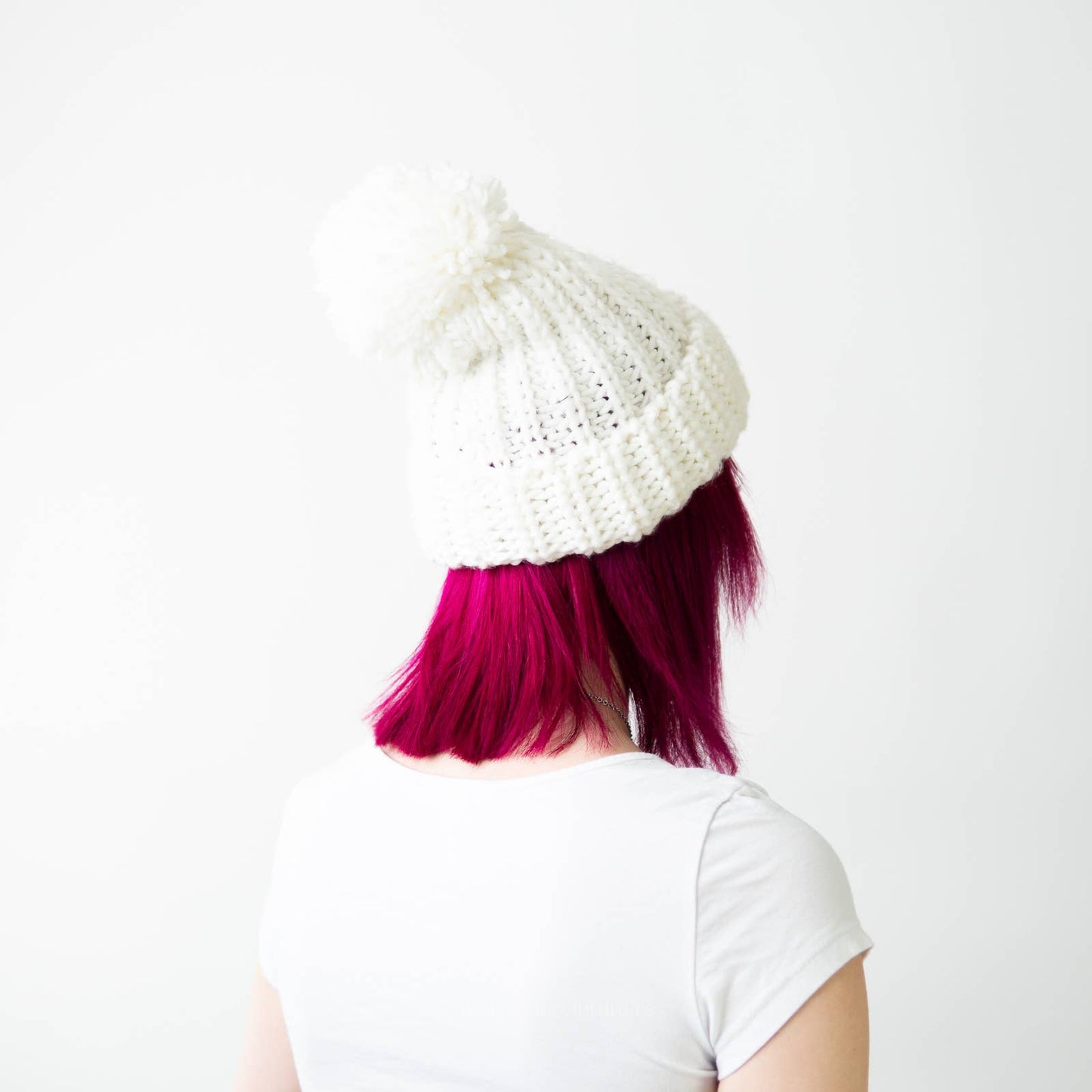 H&M White Crochet Knit Pom Hat / Beanie / Boggin / Slouch