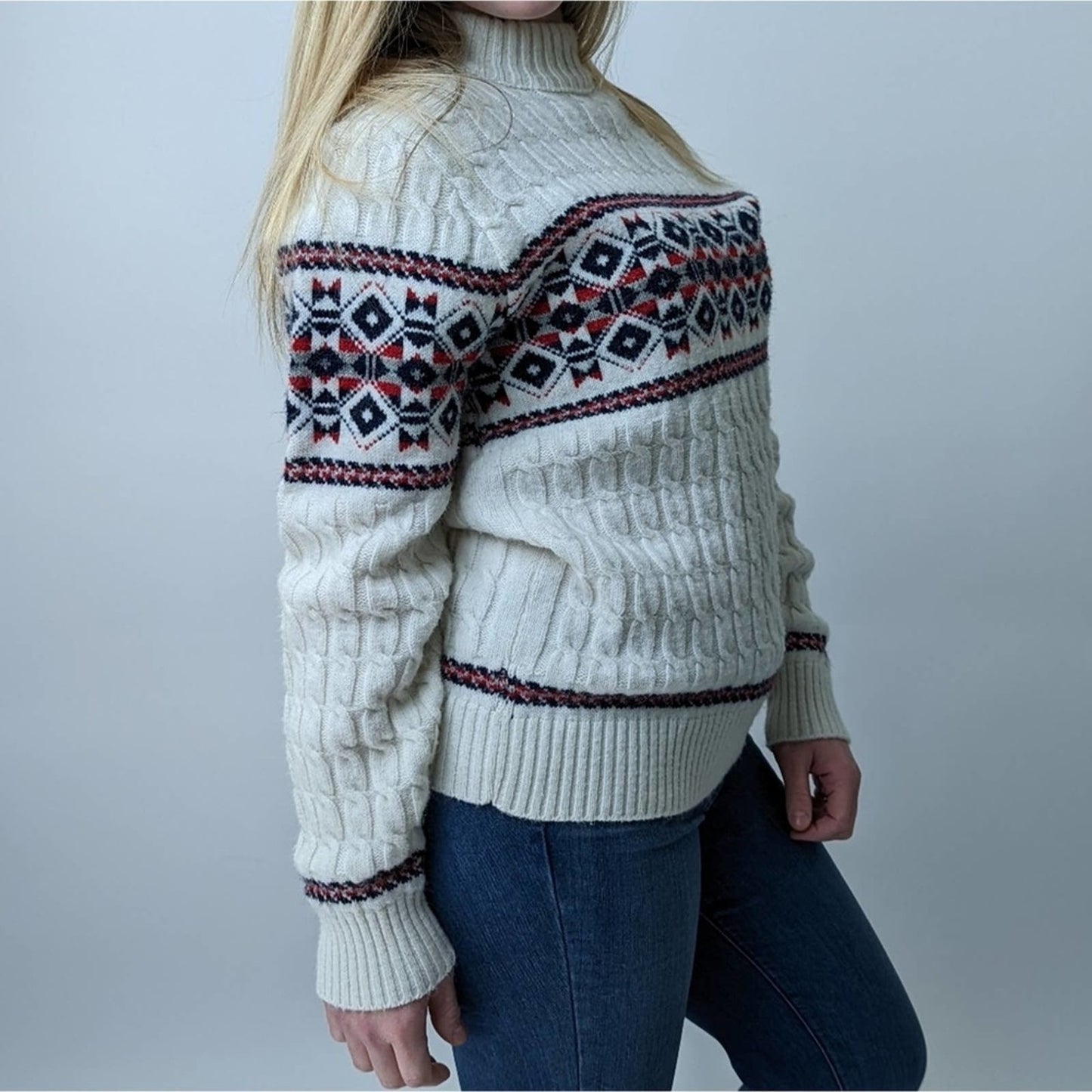 Vintage 70's Lord Jeff Cable Knit Turtleneck Sweater - M