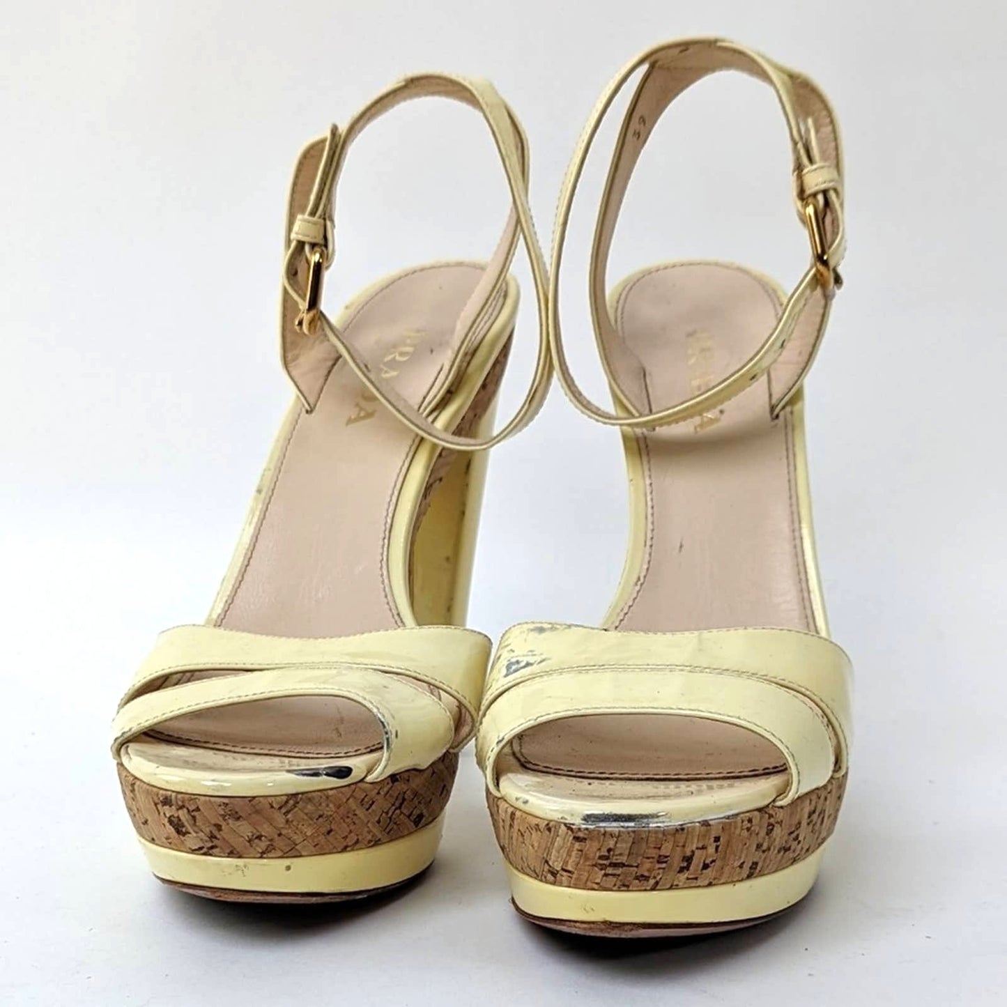 PRADA Canary Yellow Cork Platform Heels - 8