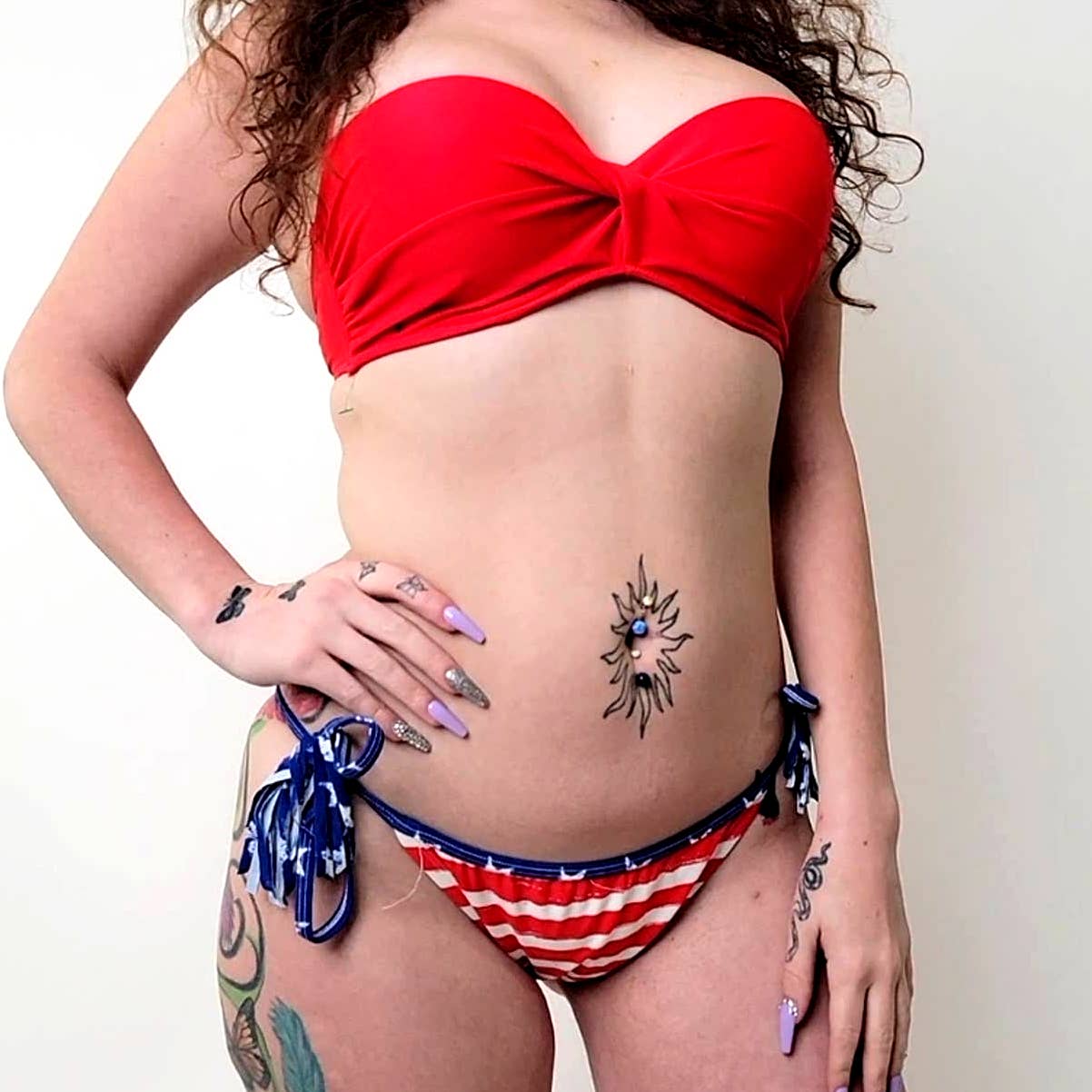 Red White & Blue American Flag Tassel Triangle Bikini Bottom - M