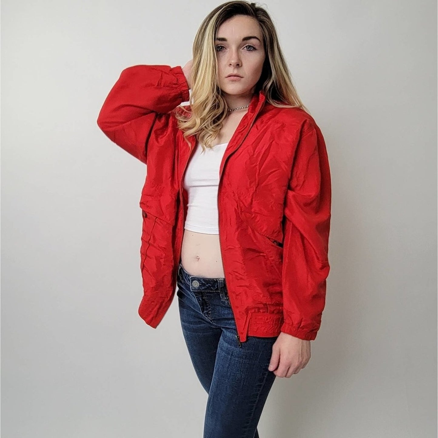 Vintage 90s Red Ac-Tiv-Ology ALL SILK Windbreaker Jacket - M