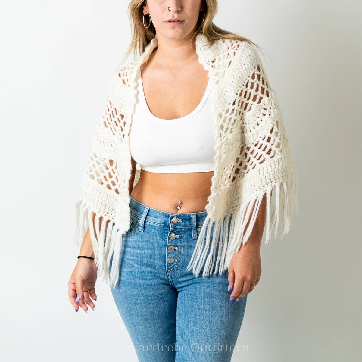 Handmade Crochet Knit Tassel Shaw Poncho Coverup