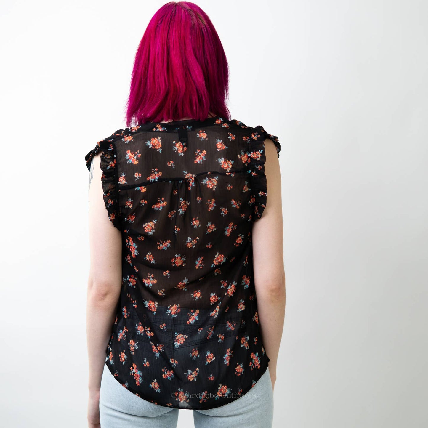 F21 Sheer Floral Sleeveless Tank Top Blouse - M