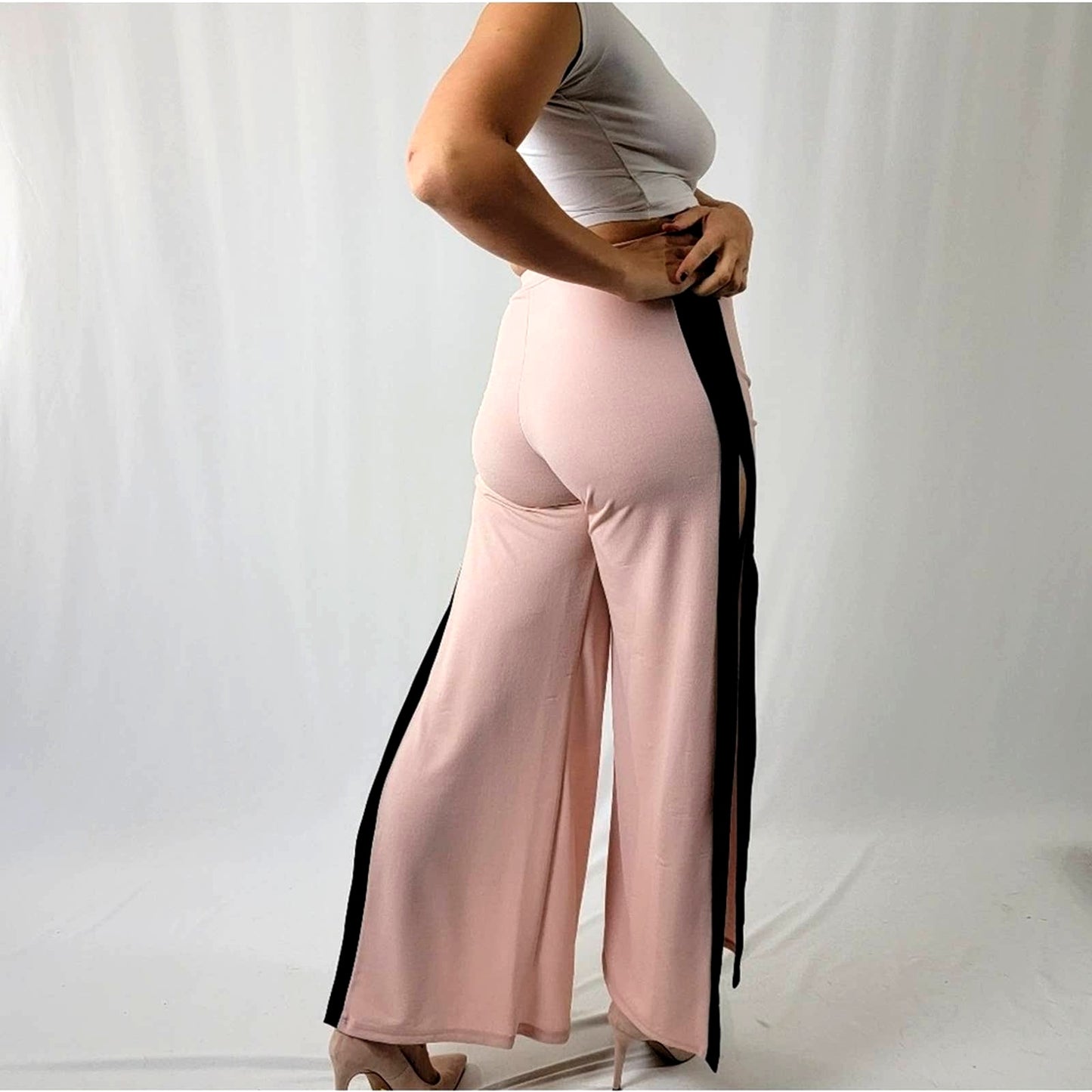 Vintage 90's Blush Nude Wide Split Leg Track Pants - M