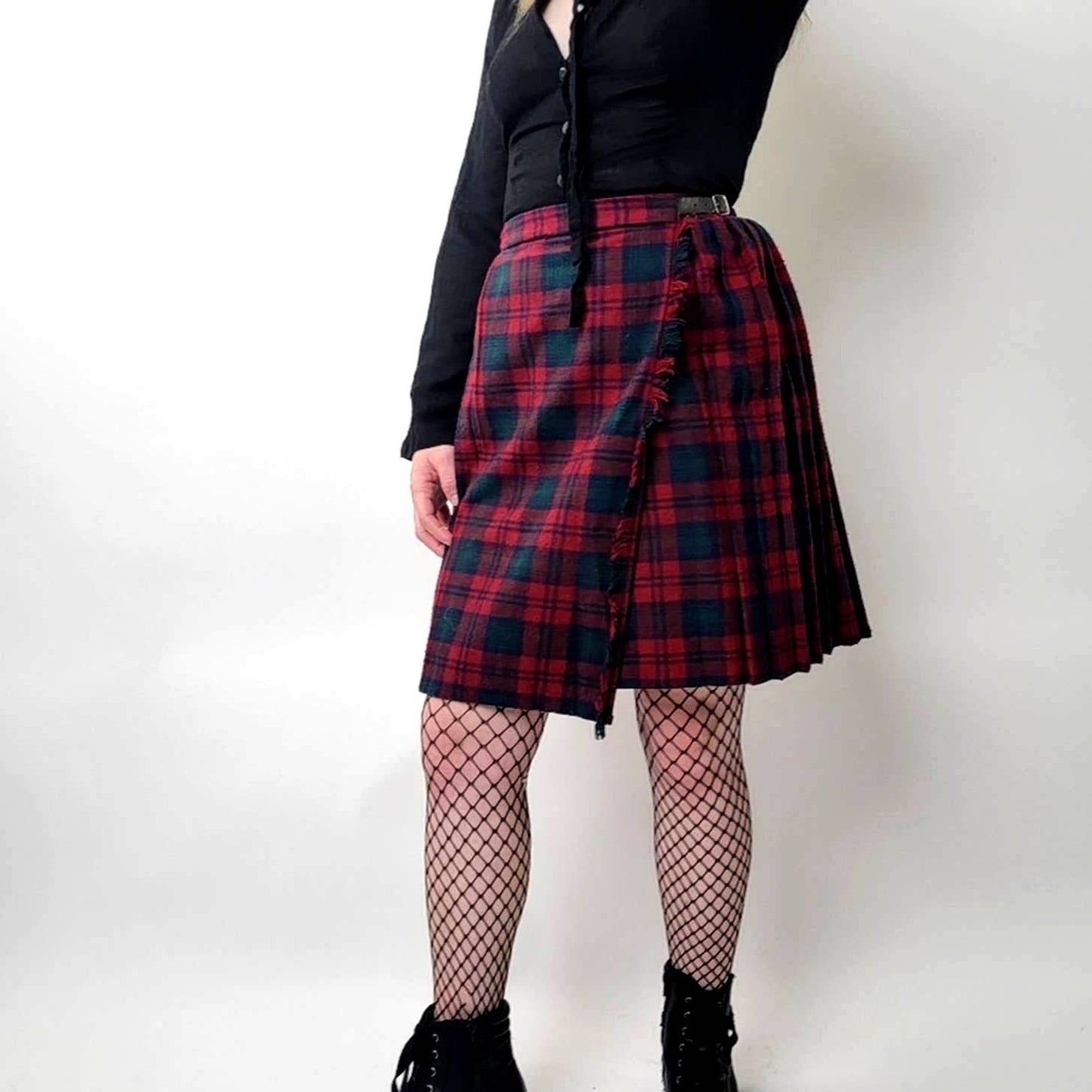 Vintage 90s Goth Grunge Plaid Pleated Midi Skirt