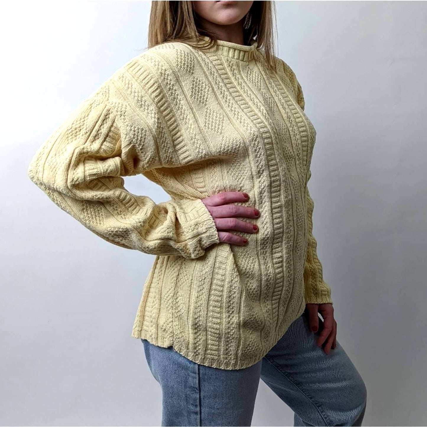 Vintage 90s Cable Knit Chunky Fisherman's Sweater - M