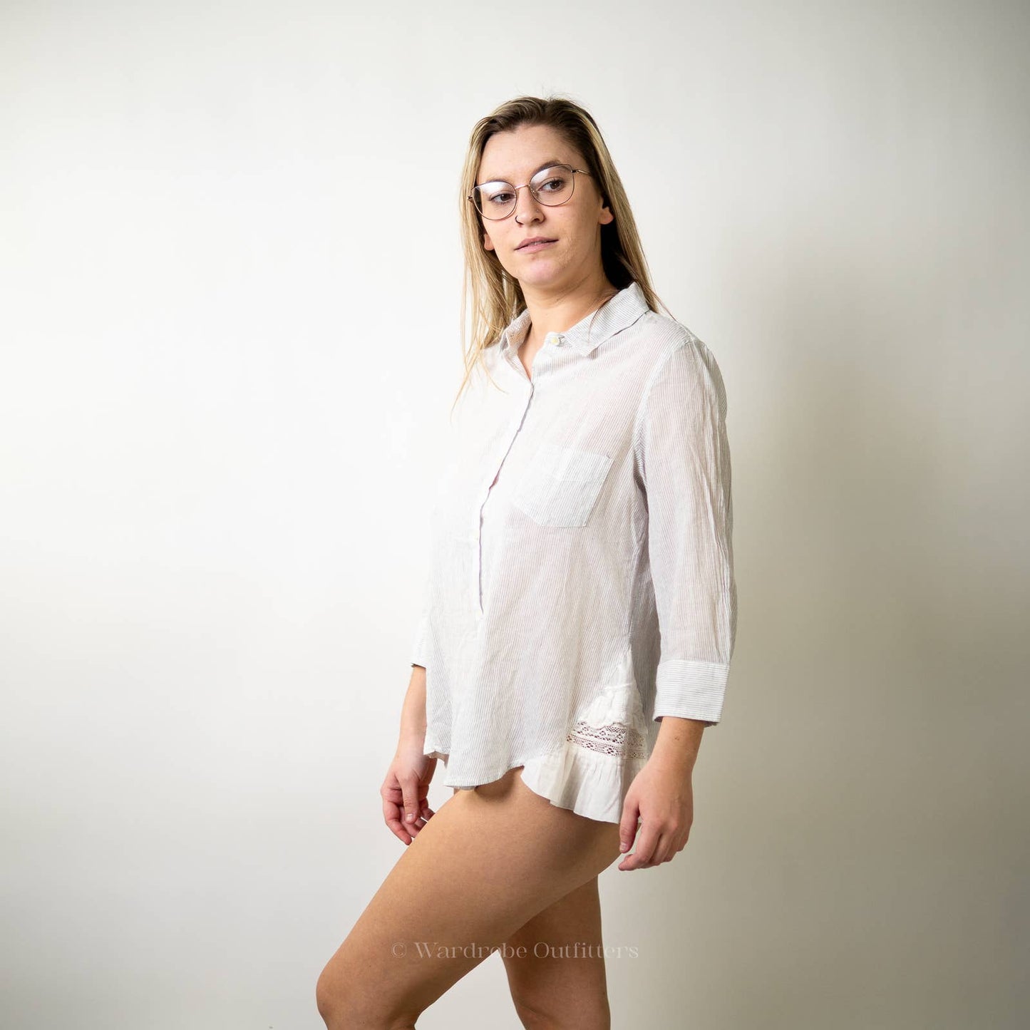 Anthro Holding Horses White Frilly Lace Button Up Blouse - 6