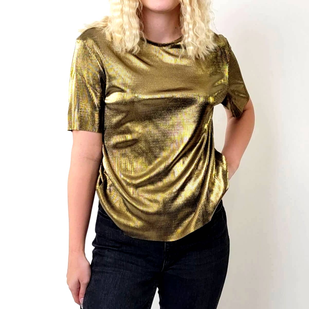 Vintage 90's Liquid Gold Short Sleeve Rave Top - M