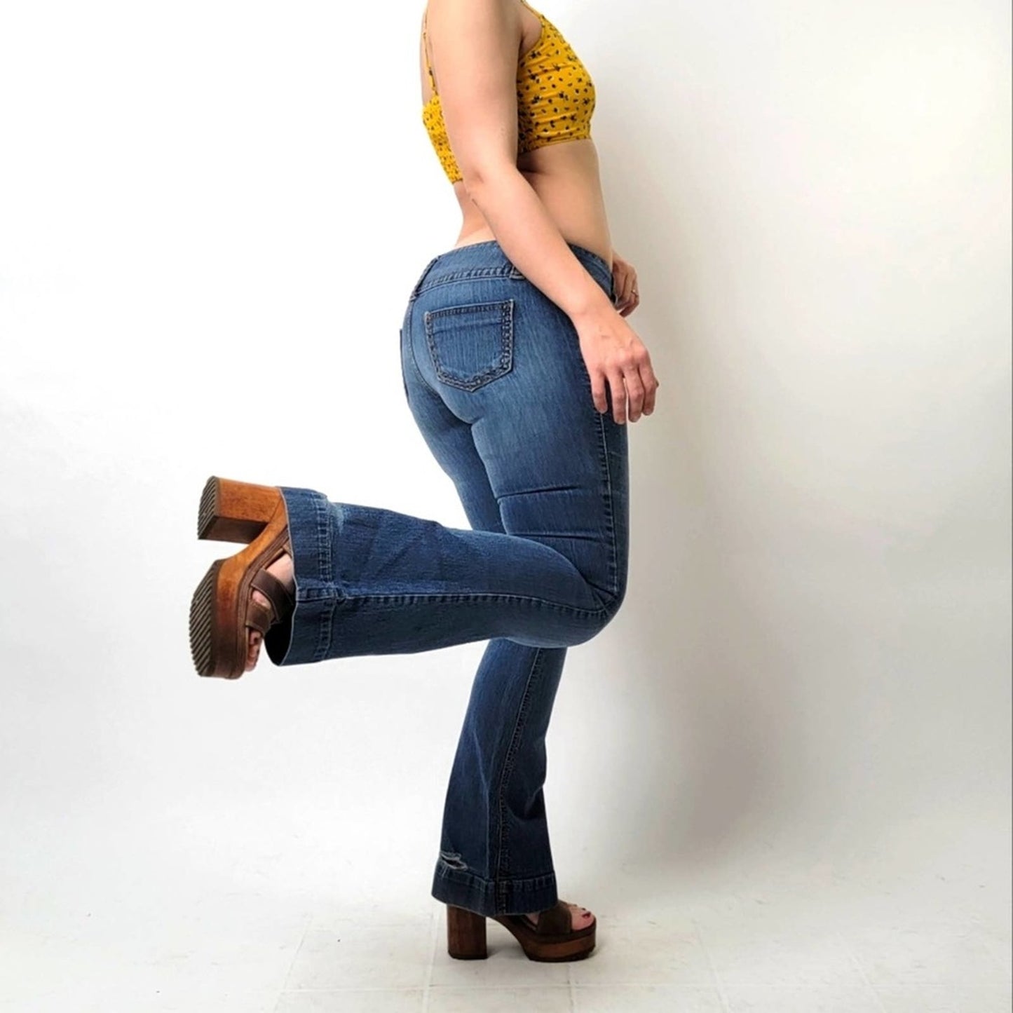 Vintage y2k Fragile Distressed Low Rise Flared Bell Blue Jeans - 7