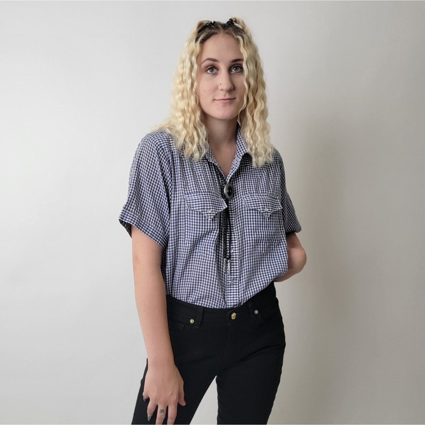 Vintage 70s Plaid Western Pearl Snap Shirt - S