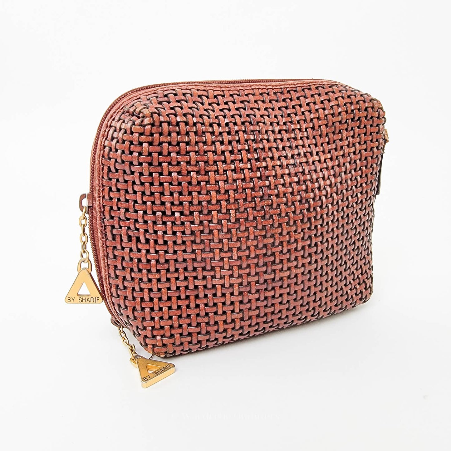 Americana By Sharif Women's Brown Clutch Makeup Bag Woven Purse