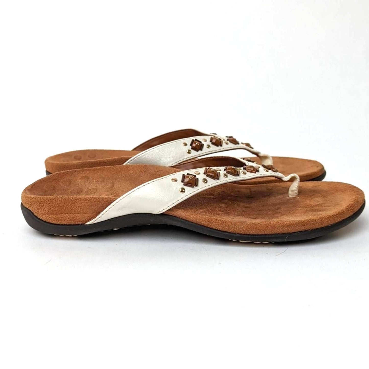 Vionic Floriana Geometric Stone Beaded Flip Flop Sandals - 6
