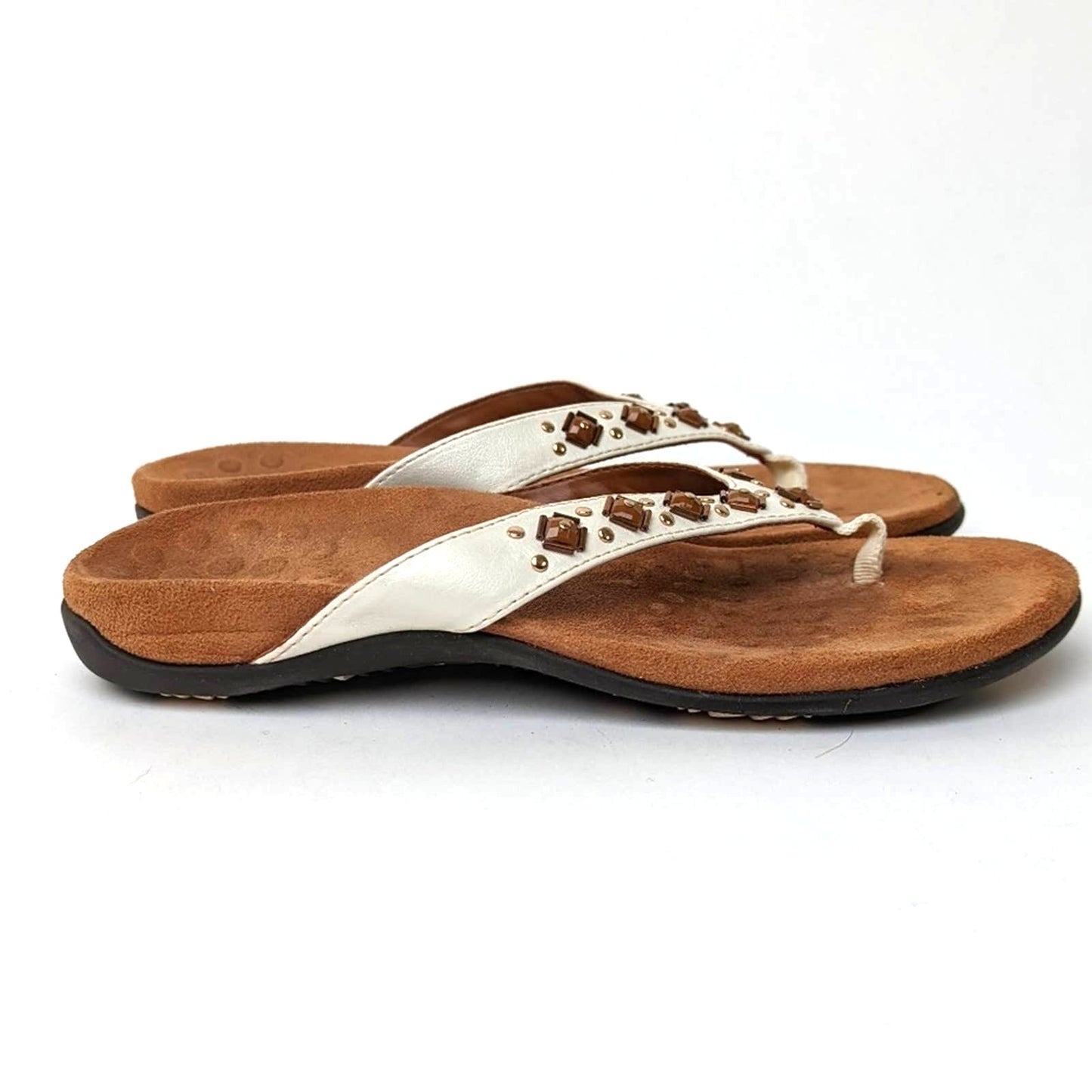 Vionic Floriana Geometric Stone Beaded Flip Flop Sandals - 6