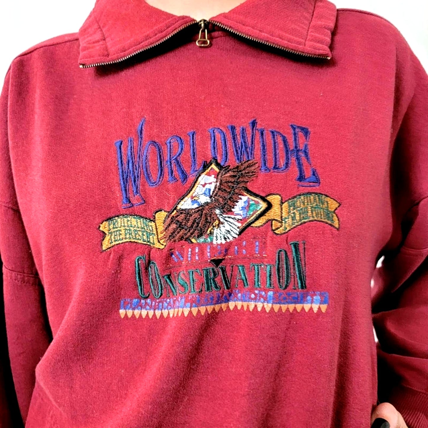 Vintage 90s Worldwide Consevation Fleece Pullover Sweatshirt - M