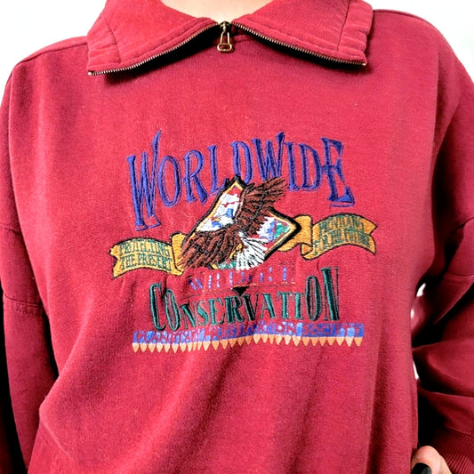 Vintage 90s Worldwide Consevation Fleece Pullover Sweatshirt - M