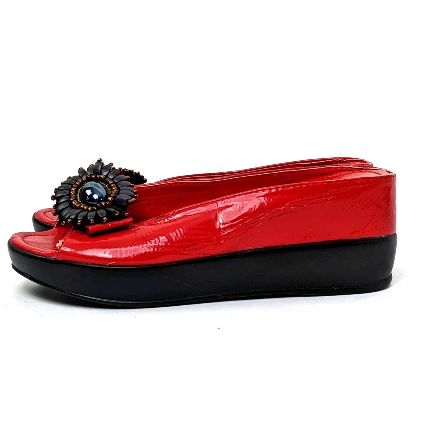 Helen's Heart Red Medallion Hidden Platform Wedge Slides - 9