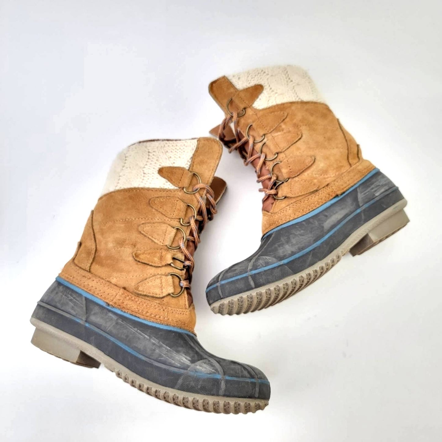 Khombu Cozy Crochet Knit Tall Duck Boots - 6.5