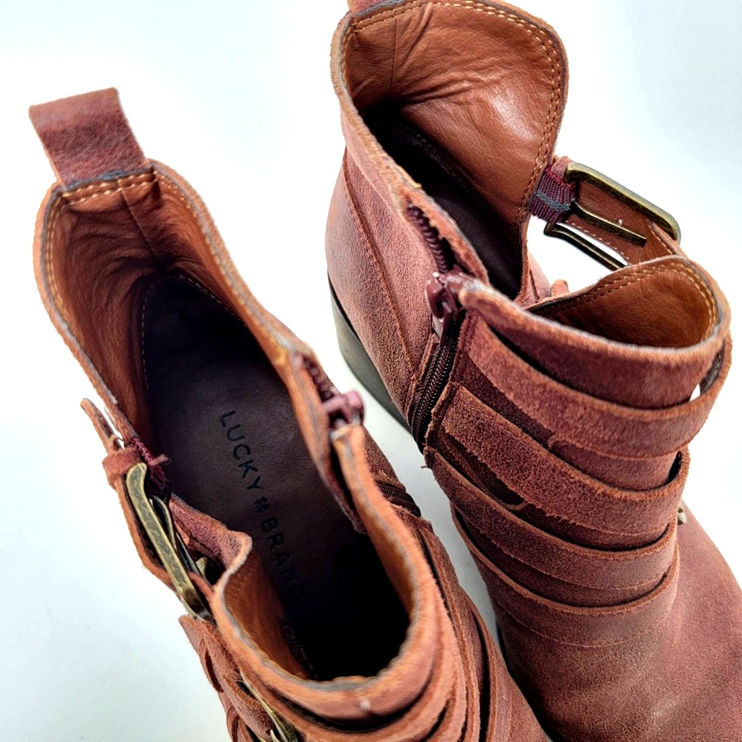 Lucky Brand Loreniah Red Moto Grunge Buckle Ankle Booties - 7.5