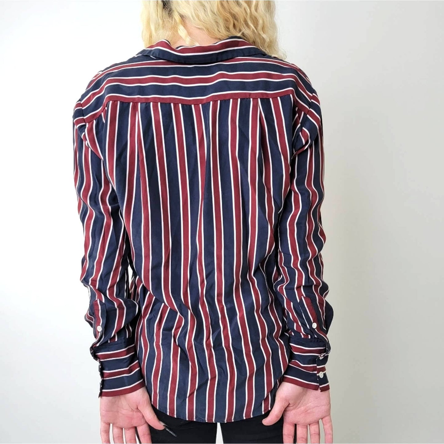 Frame Silk Striped Button Down Long Sleeve Shirt - S