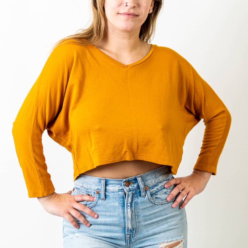 F21 x Tresics Long Sleeve Mustard Yellow Crop Top Tee - S