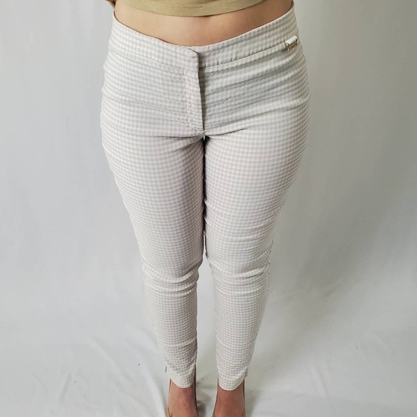 Calvin Klein Gingham Plaid Print Straight Leg Pants - 6