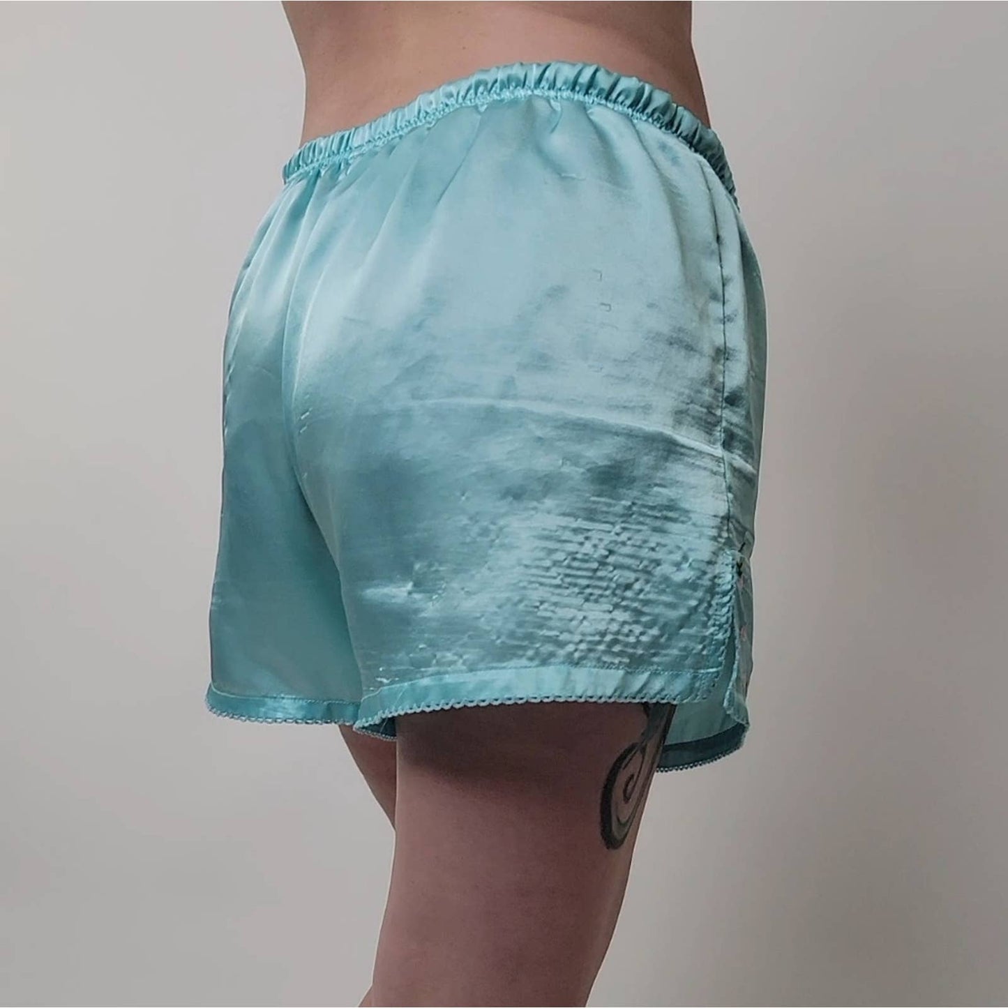 Baby Blue Silky Embroidered Pajama Shorts - M