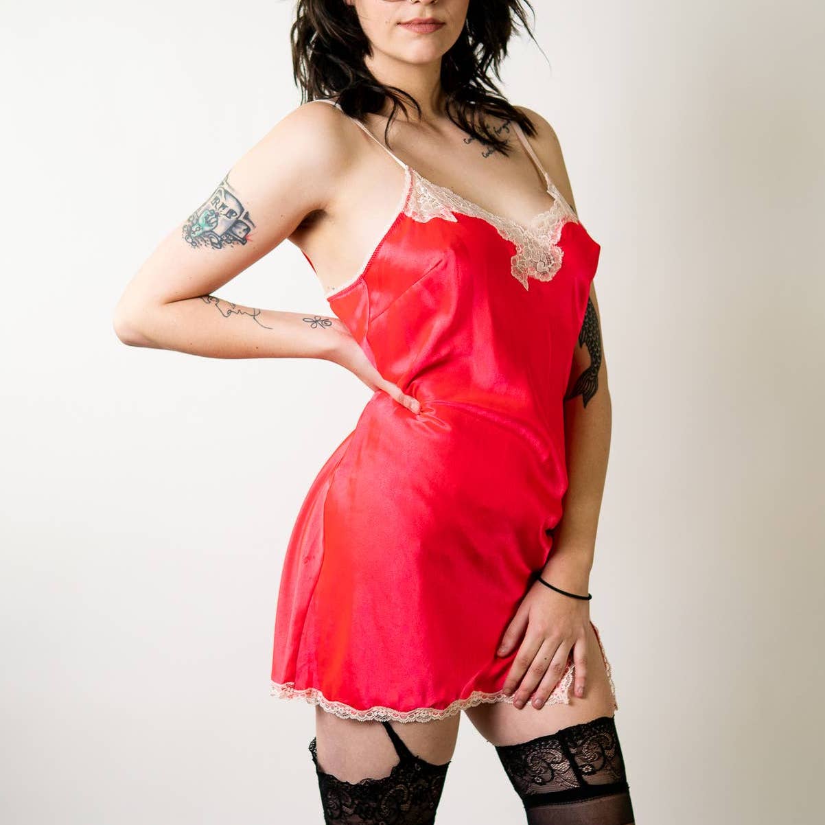 Victoria's Secret Red Silky Lace Nightie Dress Gown Lingerie - L
