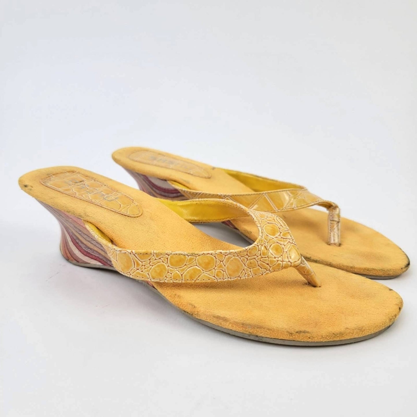 Vintage Y2k SASHU Yellow Croc Wedge Sandals - 8