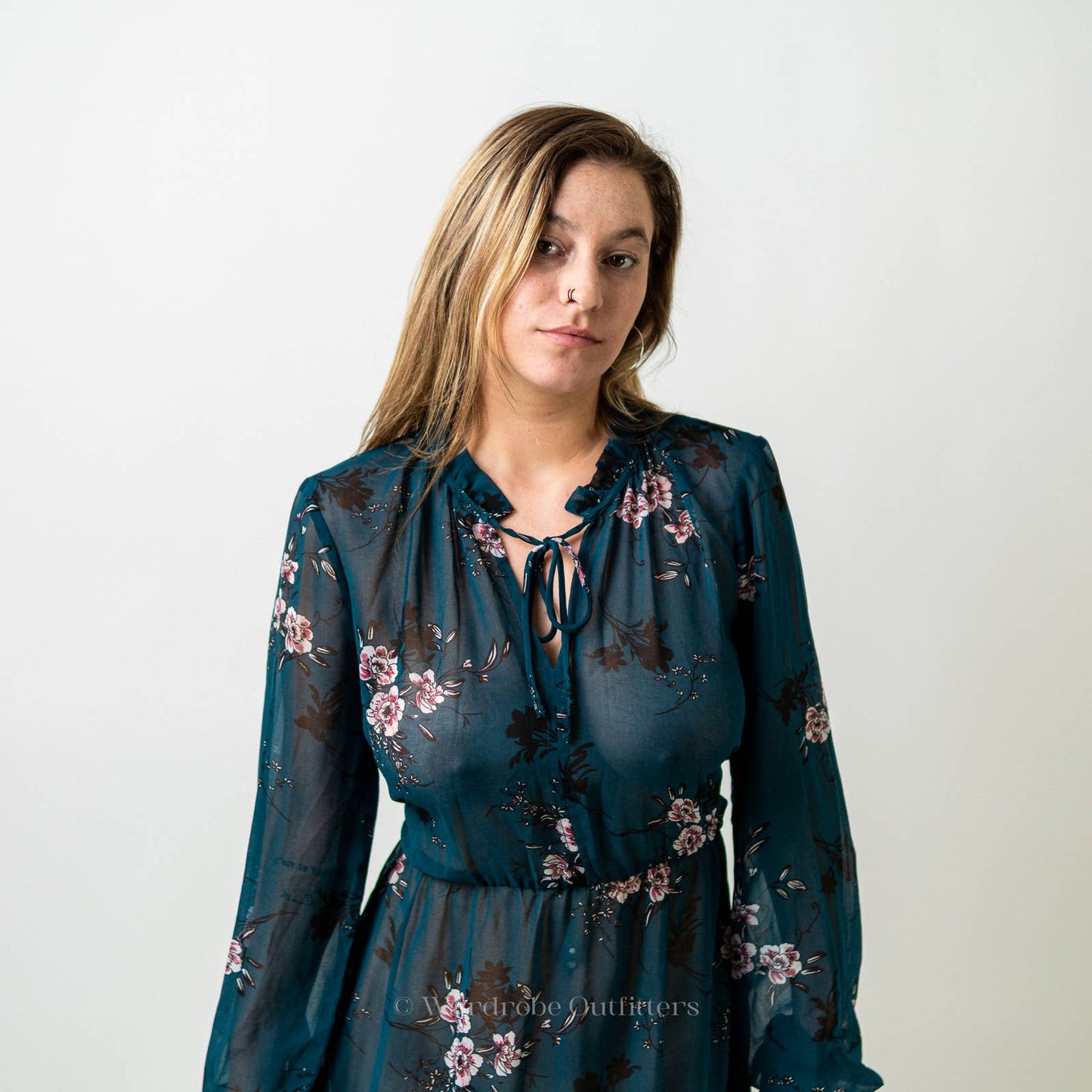 Lulus Newell Teal Green Sheer Floral Print Midi Dress - L