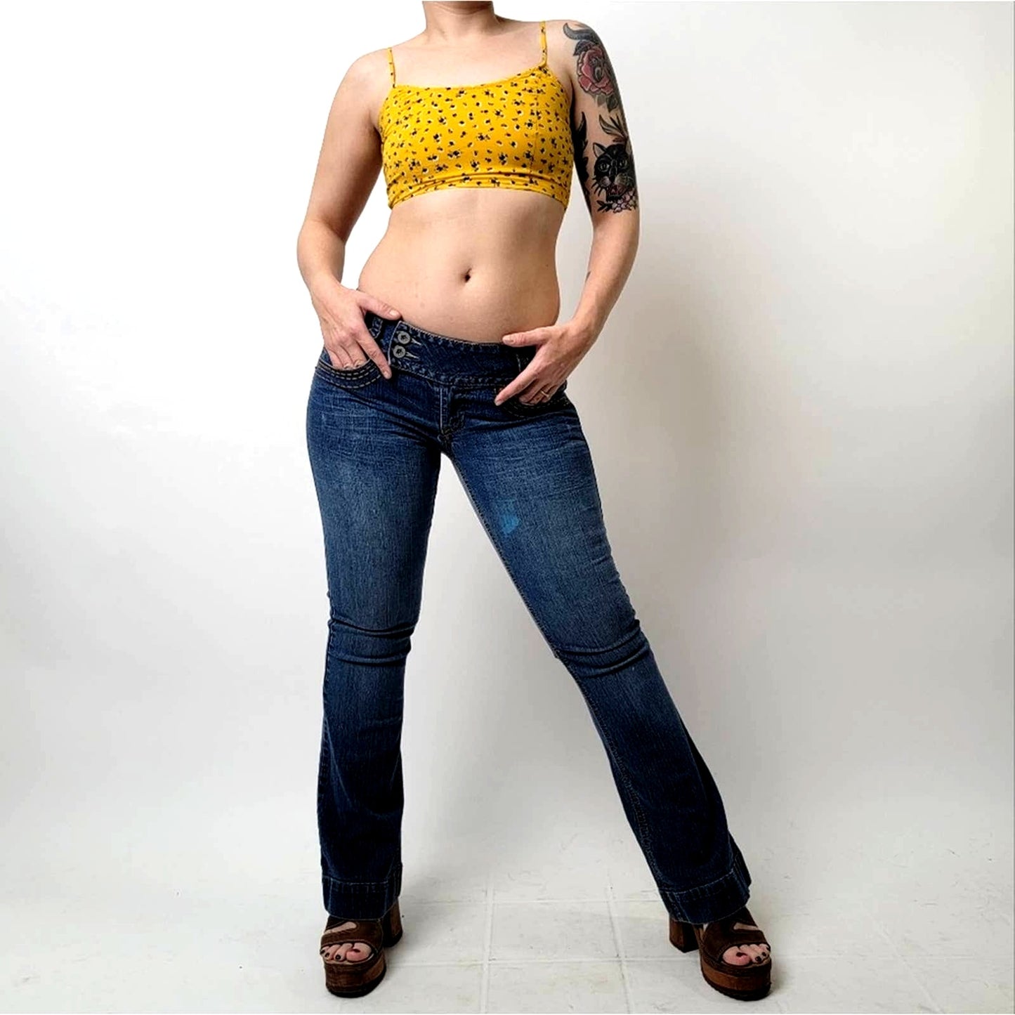 Vintage y2k Fragile Distressed Low Rise Flared Bell Blue Jeans - 7