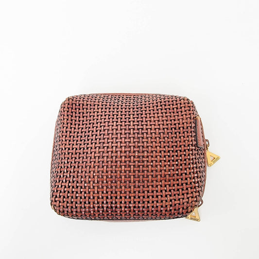 Americana By Sharif Women's Brown Clutch Makeup Bag Woven Purse