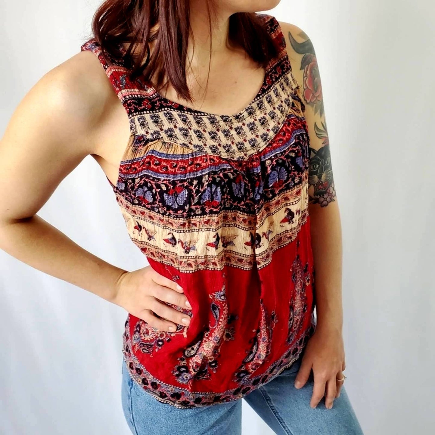 Gypsi Rose World Travelers Boho Flowy Tank Top Tunic