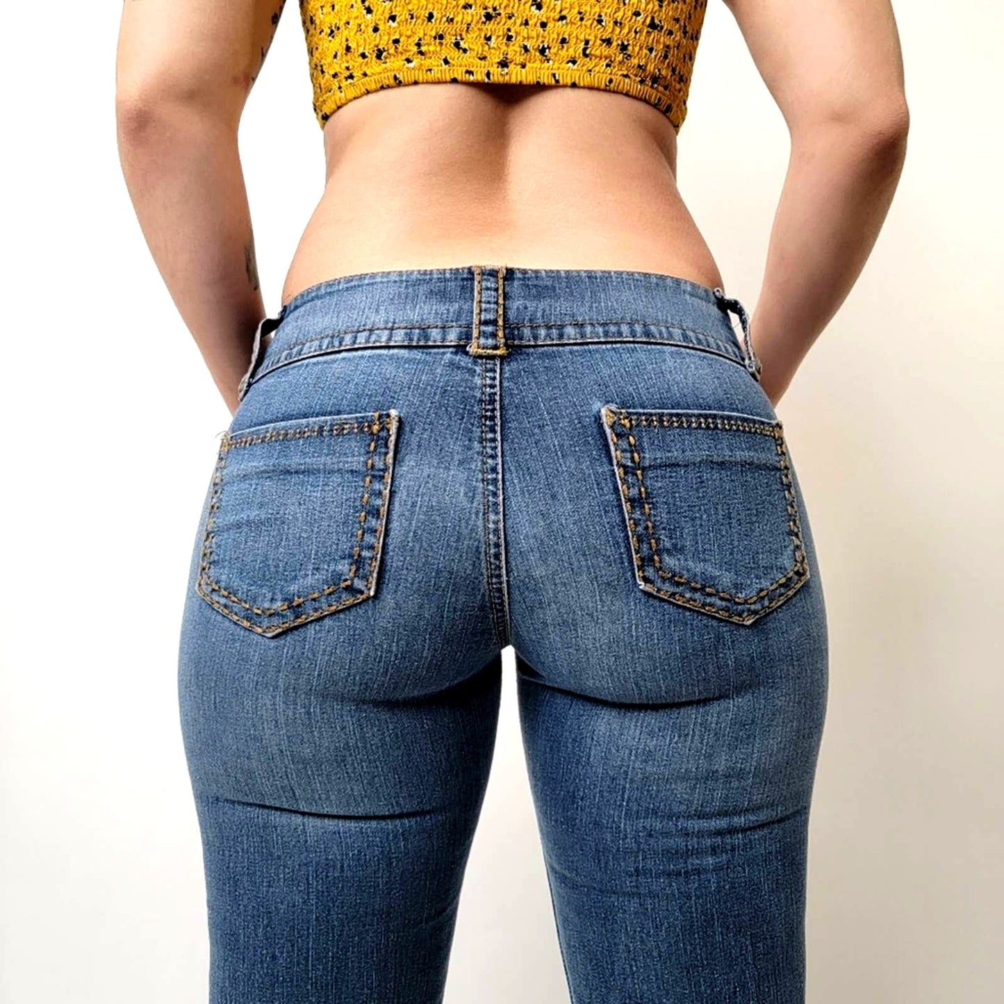 Vintage y2k Fragile Distressed Low Rise Flared Bell Blue Jeans - 7