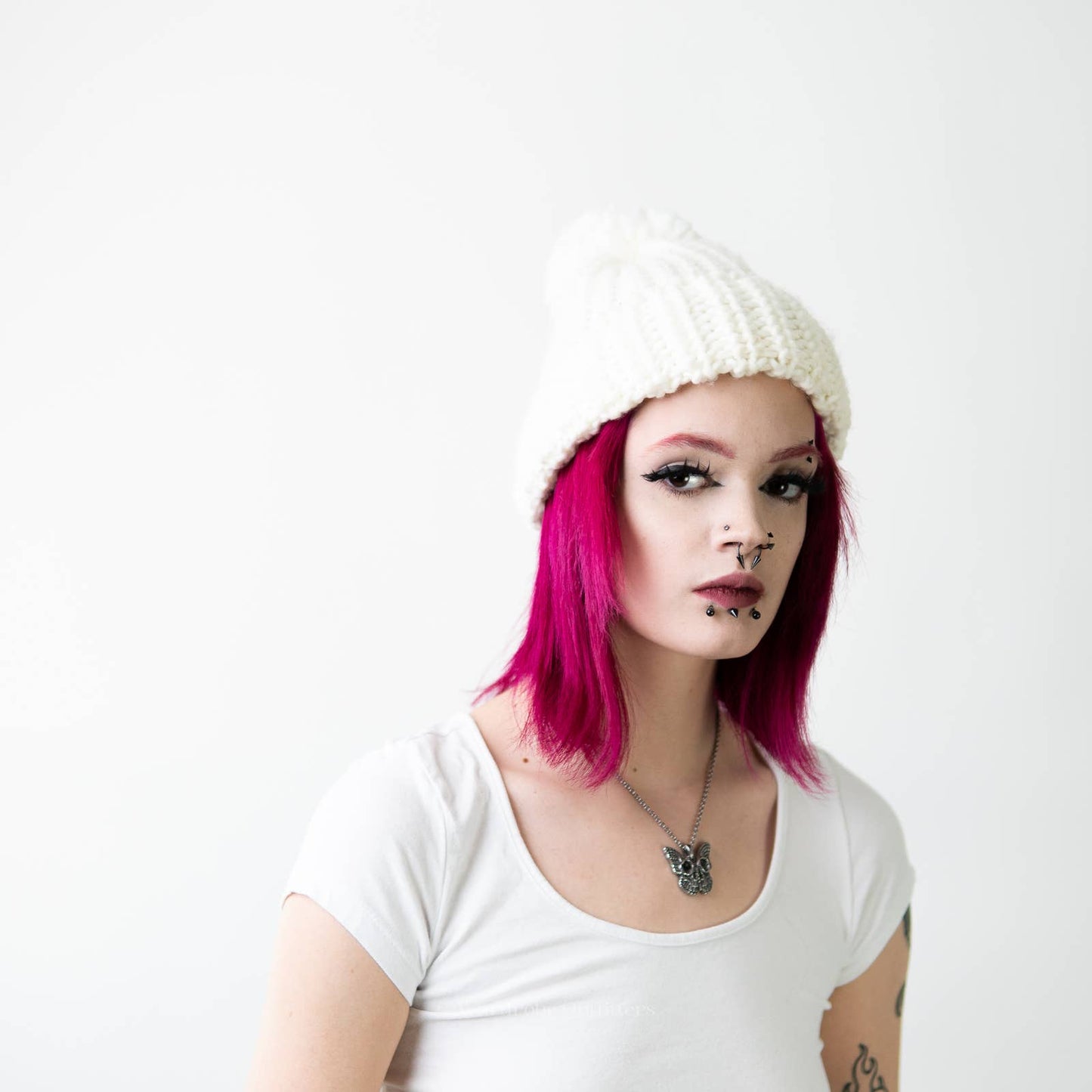 H&M White Crochet Knit Pom Hat / Beanie / Boggin / Slouch