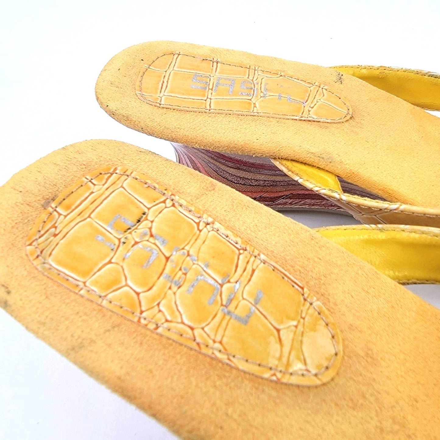 Vintage Y2k SASHU Yellow Croc Wedge Sandals - 8