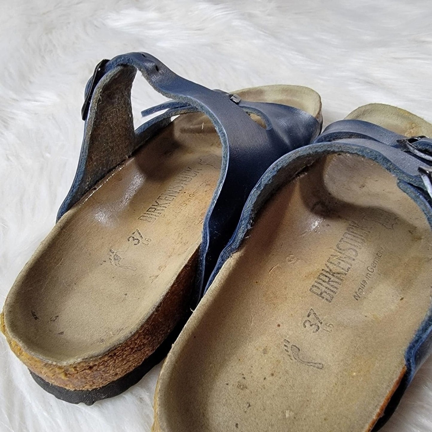 Birkenstock Navy Blue Leather Milano Sandals - 6