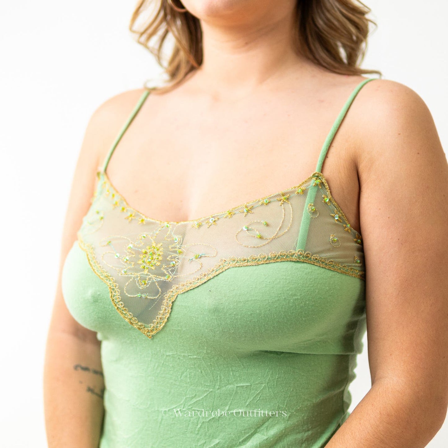 Mint Green Sequin & Lace Cami Tank Top by Sirens