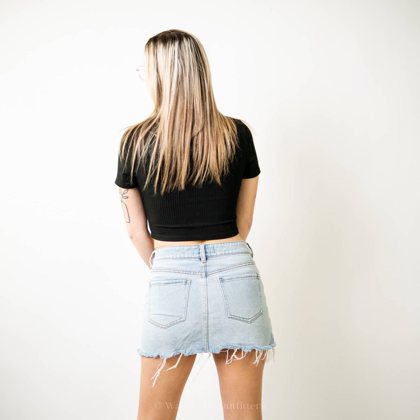 PacSun Distressed Raw Hem Denim A-Line Mini Skirt