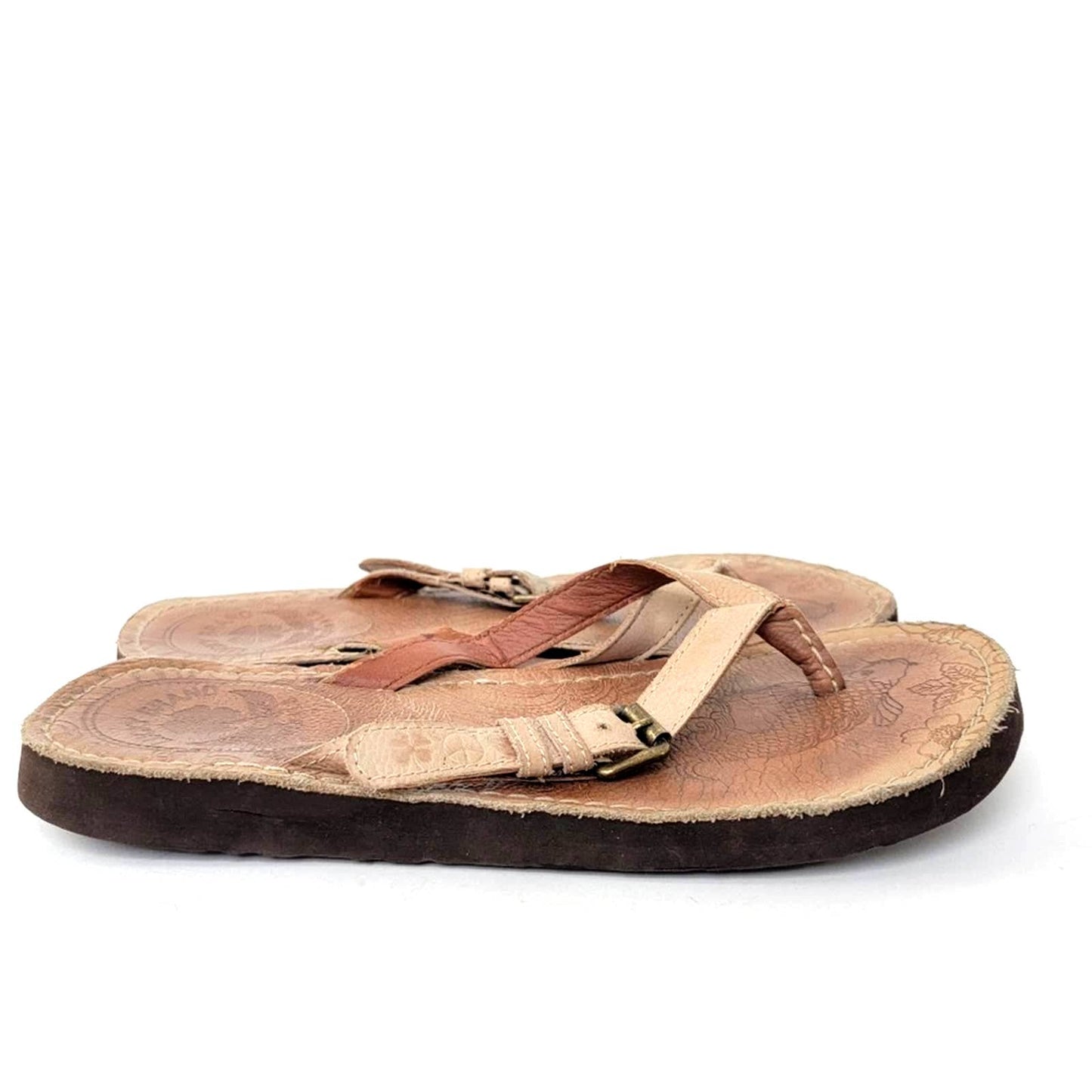 Lucky Brand Leather Buckle Embroidered Boho Thong Sandals - 7