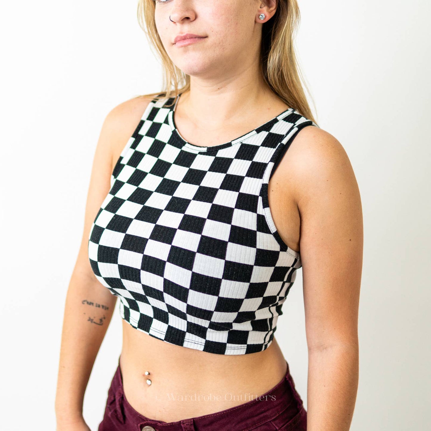 F21 Checker Board Cropped Tank Top