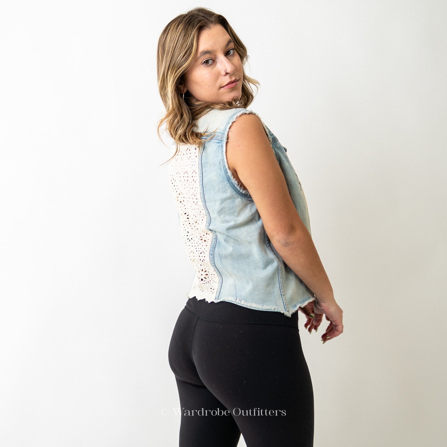 Lucky Brand Denim and Lace Lightwash Vest