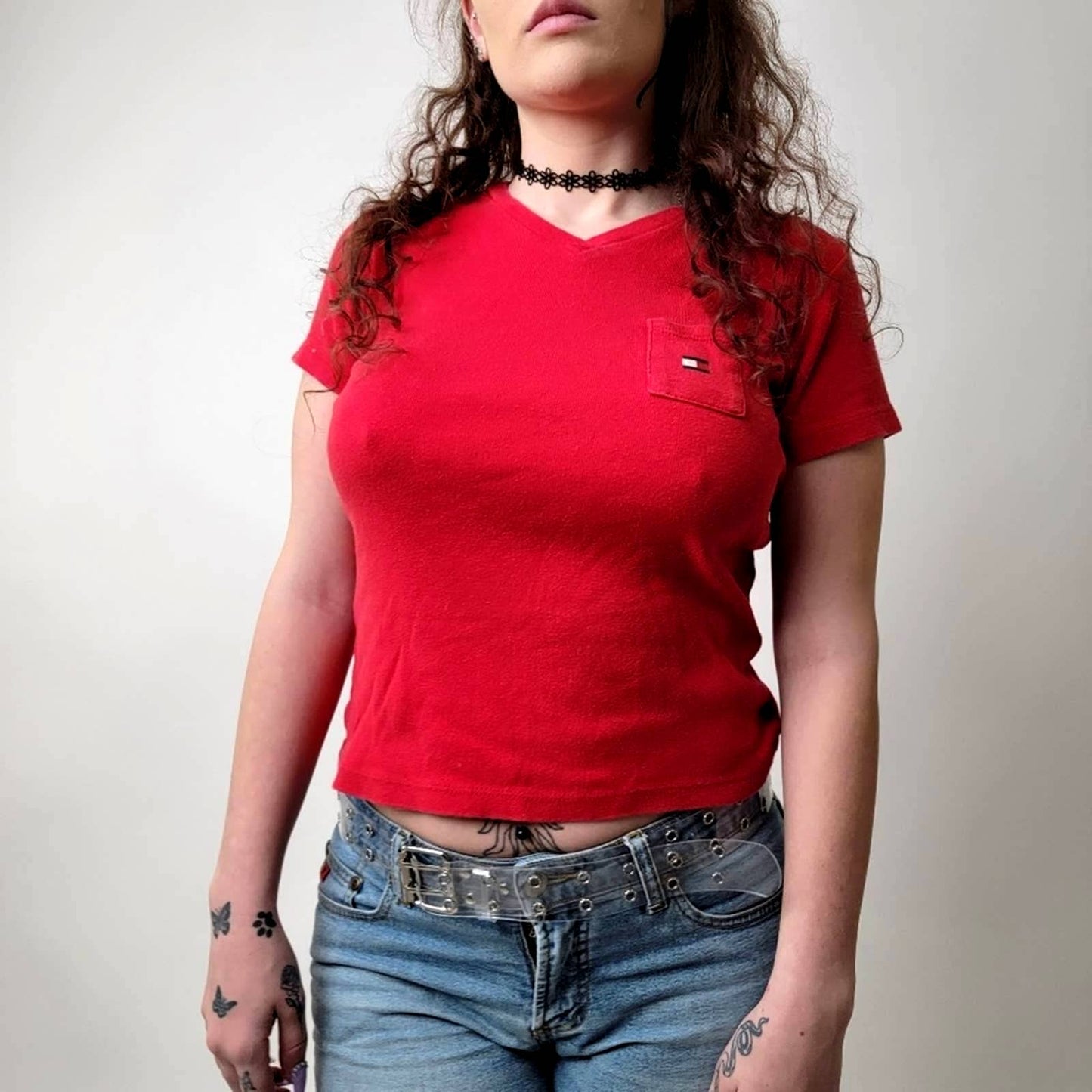 Vintage 90s Tommy Hilfiger Cropped Baby Tee - L