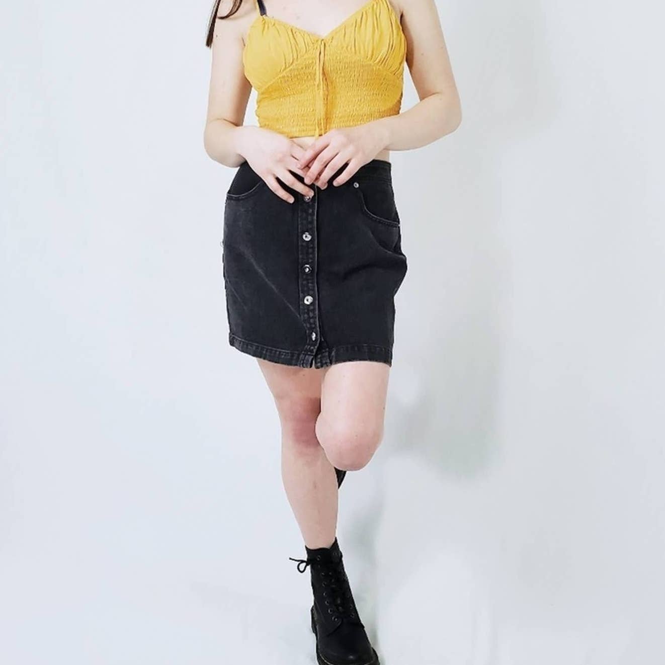 Honey Punch Button Front Black Denim Jean Skirt - S