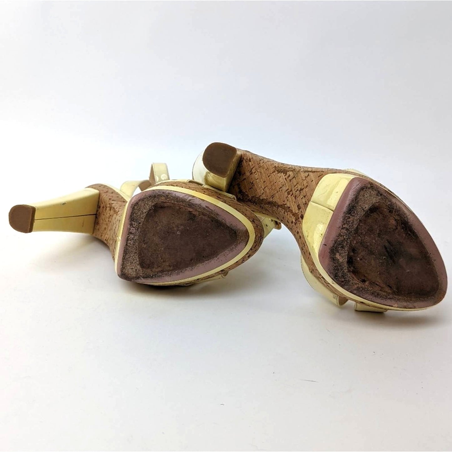 PRADA Canary Yellow Cork Platform Heels - 8