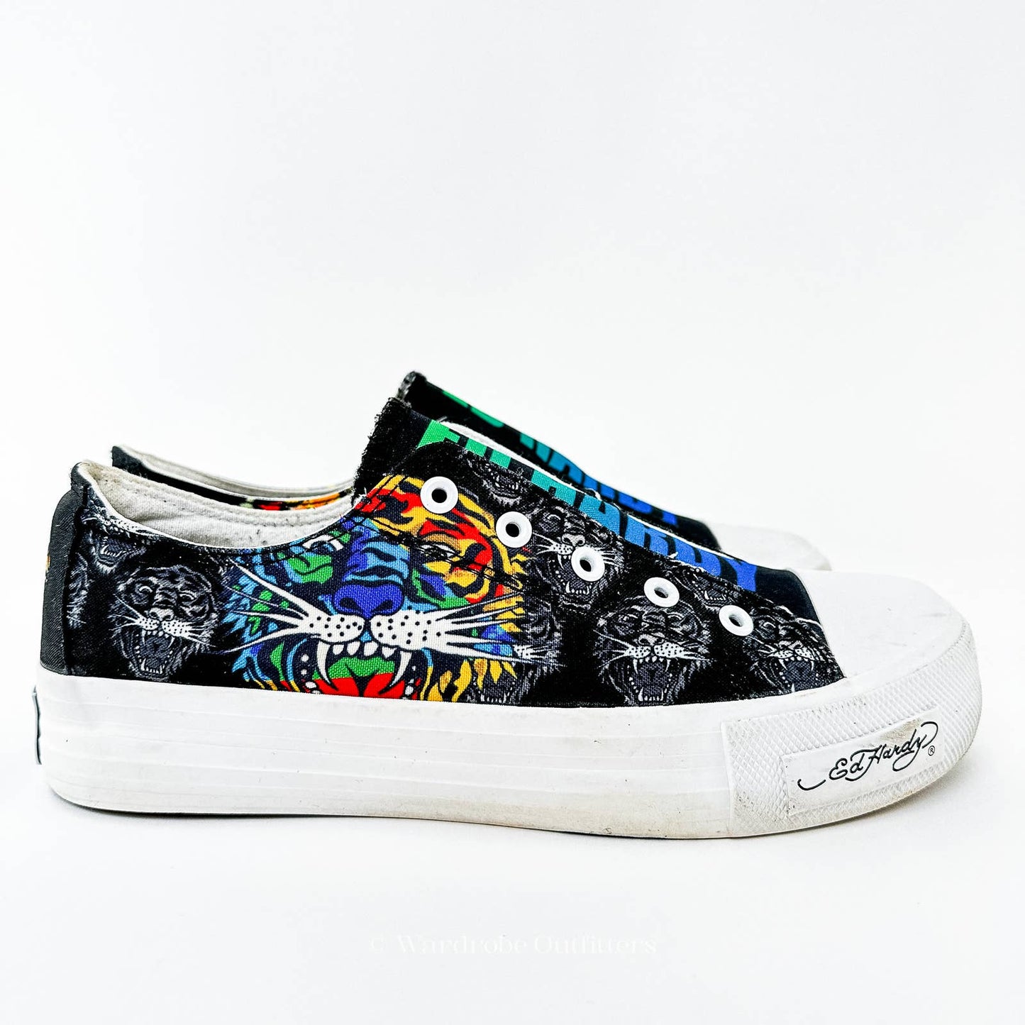 Y2K Ed Hardy Poppy Laceless Canvas Slip On Sneakers