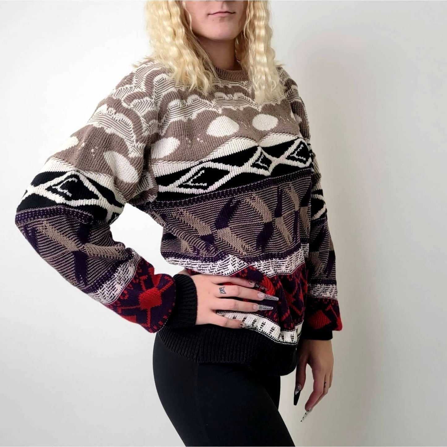 Vintage 90s Crew Neck Chunky Knit Oversized Sweater - M