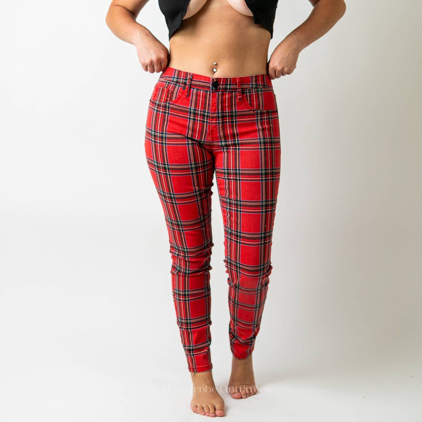Red Tartan Plaid High Waisted Skinny Pants