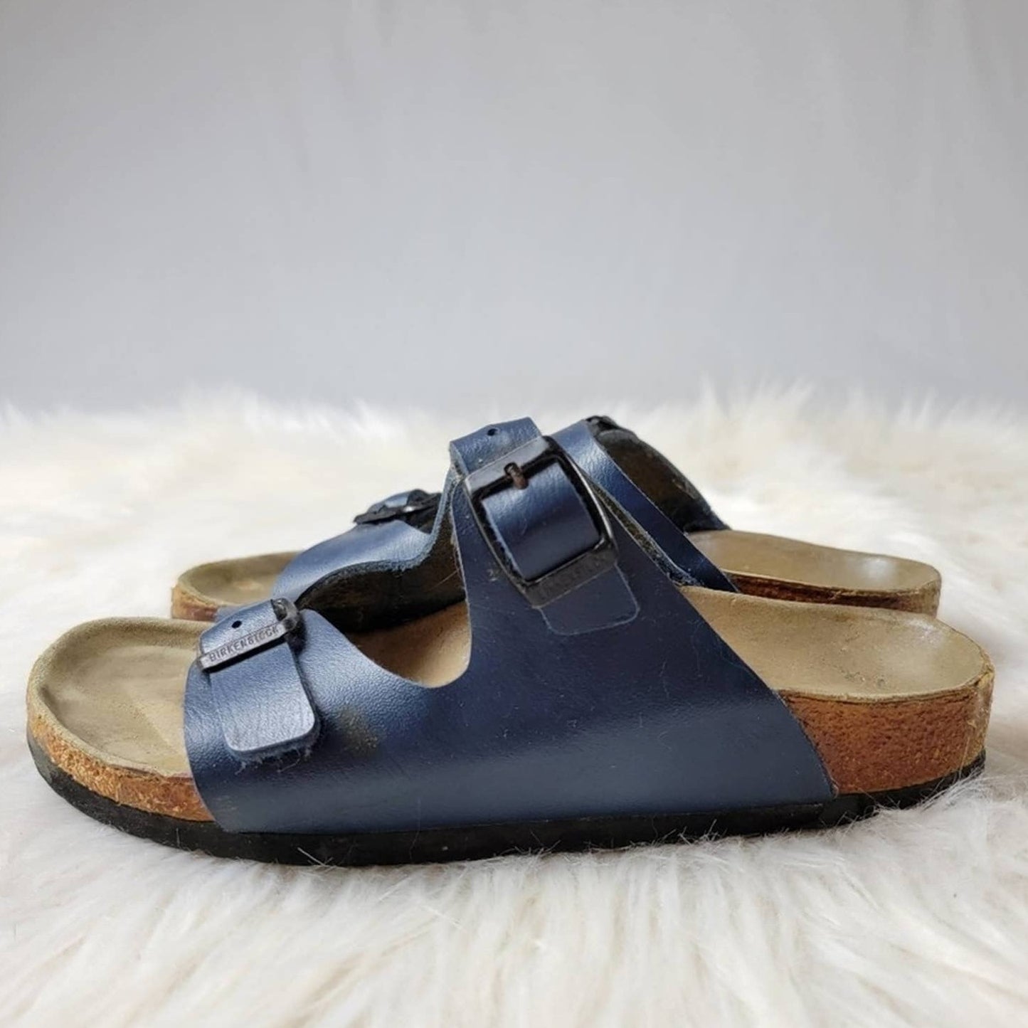 Birkenstock Navy Blue Leather Milano Sandals - 6
