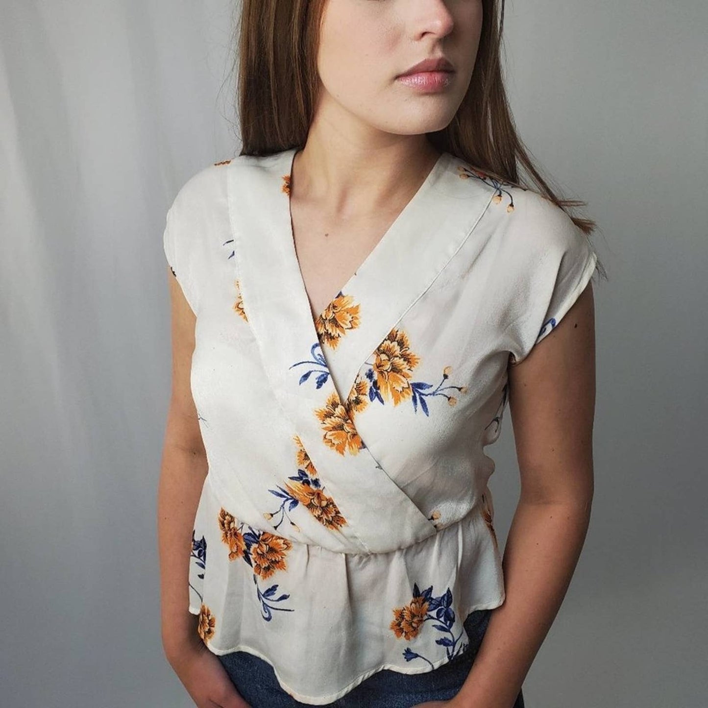 June & Hudson Floral Wrap Peplum Blouse - S