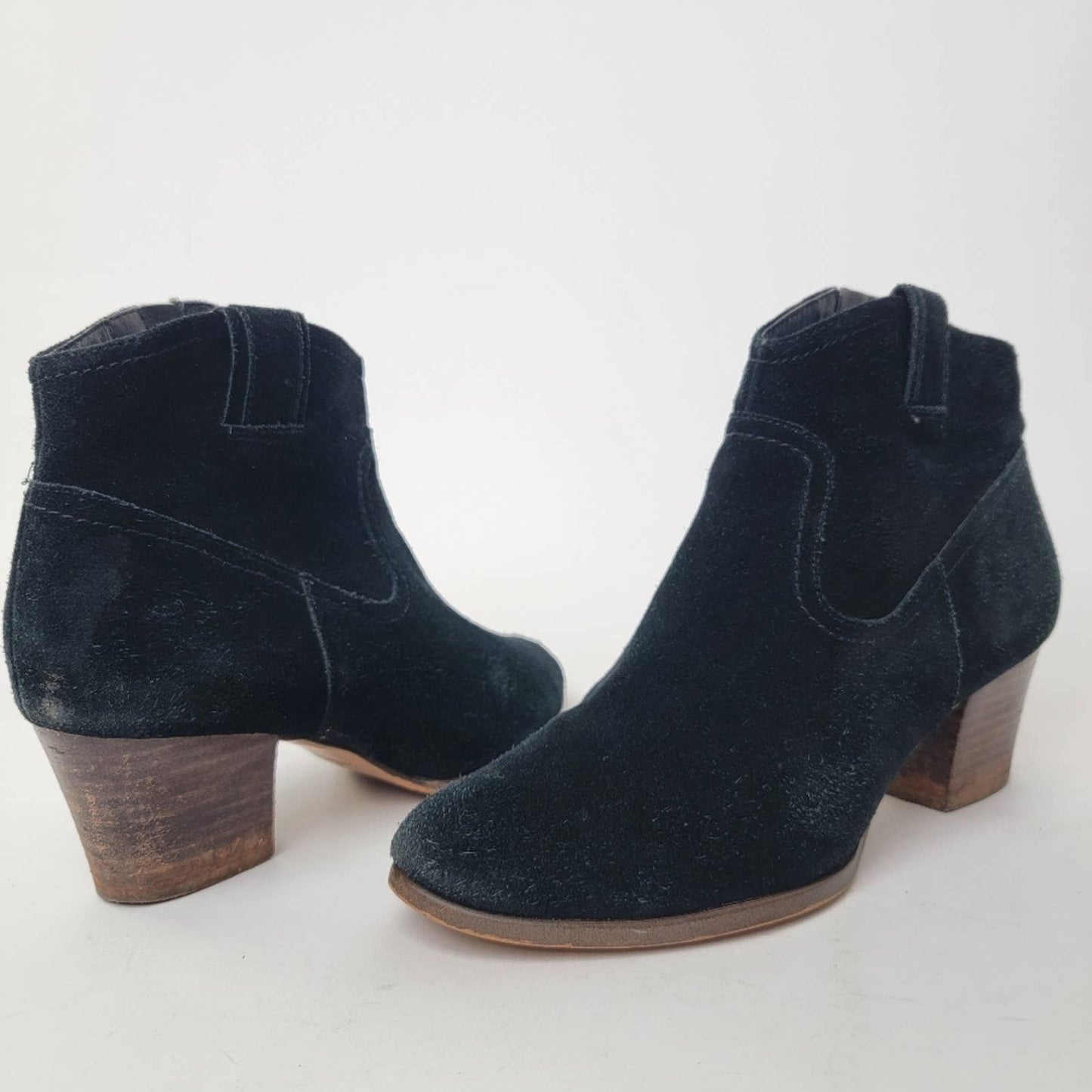 Zodiac Kela Black Western Ankle Boots Booties Suede Leather Stacked Heel - 9